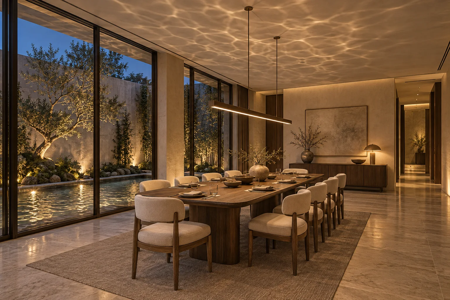 Modern architectural building with dramatic lighting
